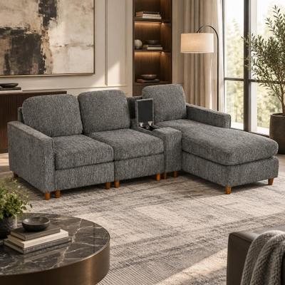 Modern L-Shaped Chenille Sectional Sofa with Chaise by Harper&Bright Designs