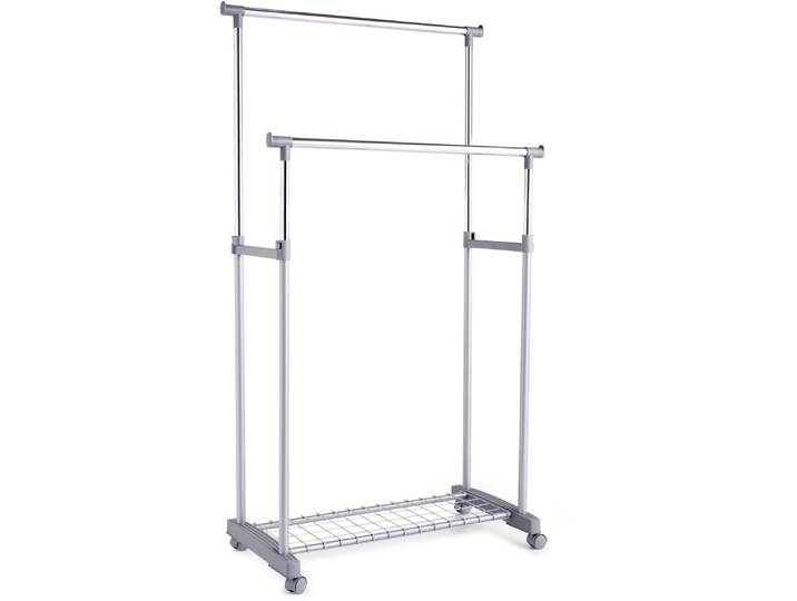 Kleiderständer ZELLER PRESENT, silber (silberfarben), B:83cm H:170cm T:43cm, Kunststoff, Metall, Garderobenständer, Kleiderständer, auf Rollen, höhenverstellbar 93,5-170 cm