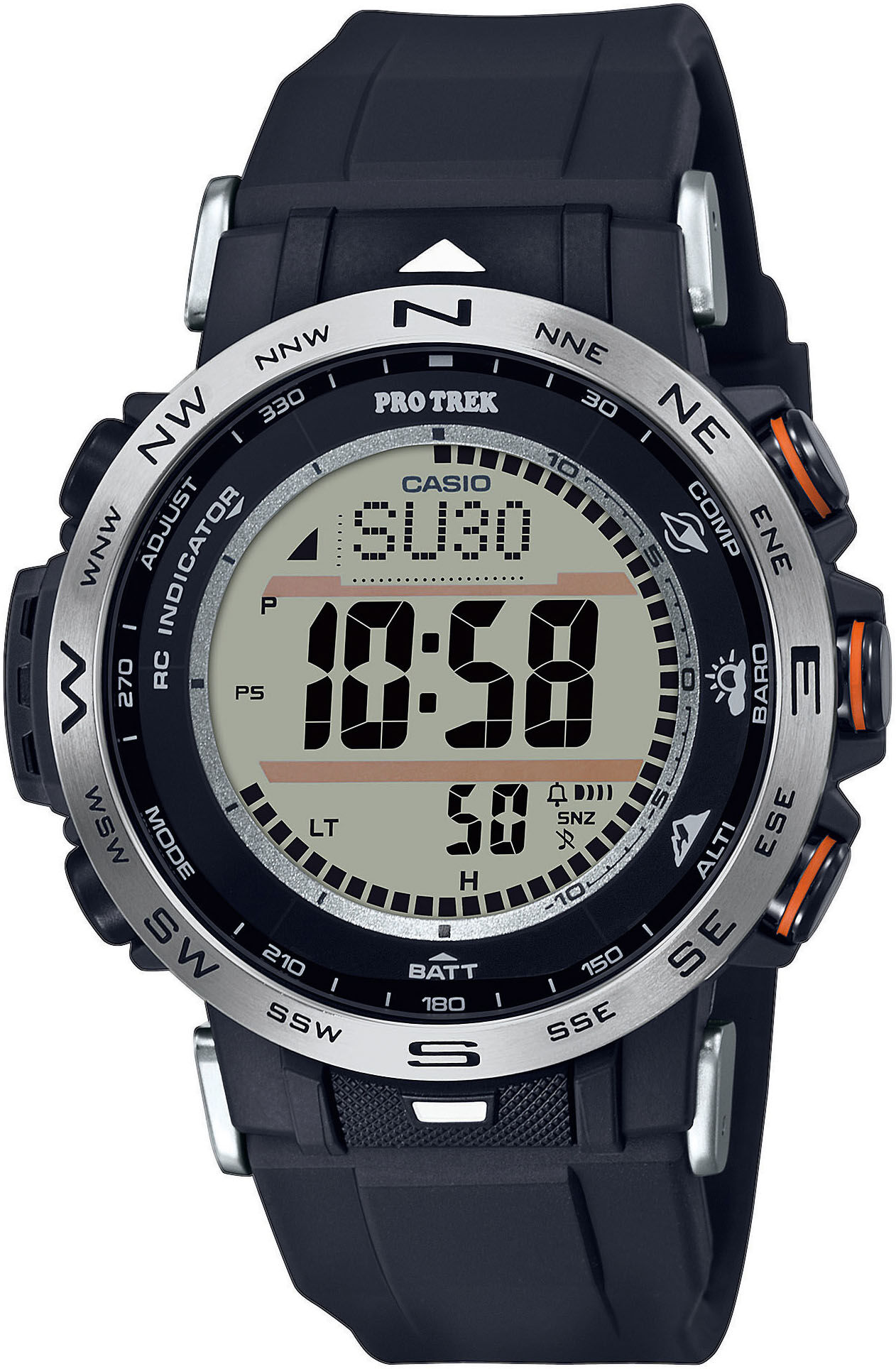 Funkchronograph CASIO PRO TREK, schwarz (schwarz, grau), Armbanduhren, Herren, schwarz, Funkchronograph, Armbanduhr, Herrenuhr, Funk, Solar, Stoppfunktion, Weltzeit