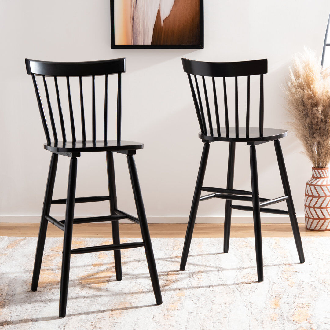 Blue Elephant Rubberwood Solid Wood Bar Stool with Solid Wood Frame Black Bar Stool (73.7cm Seat Height)