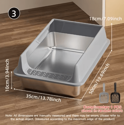 Inspire Picks Stainless Steel Semi Enclosed Cat Litter Box Leak Proof Large Cat Toilet With Lid gray 3