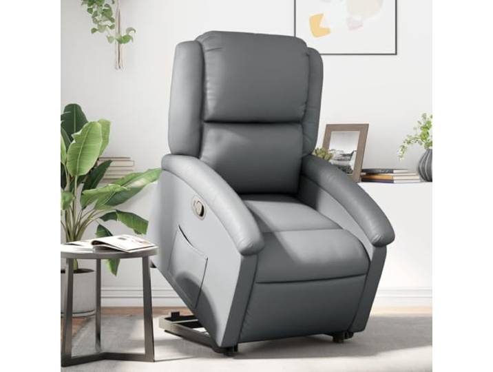 NLQMSU Sessel, neigbar, Kunstleder, Grau Elektromotor, manuelle Neigung 135 Grad, Seitentasche, Rahmen aus Holz und Metall, Kunstleder mit Flecken, max