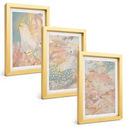 BILDER SET 3er Set - 20x30 cm Goldrahmen - Abstrakte Pastellmuster