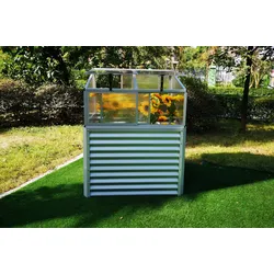 OUTFLEXX Set Hochbeet und Aufsatz (mit Schiebetüren), silber, Aluminium-Zink-Stahl/Alu/Polycarbonat, 120 cm, pulverbeschichtet