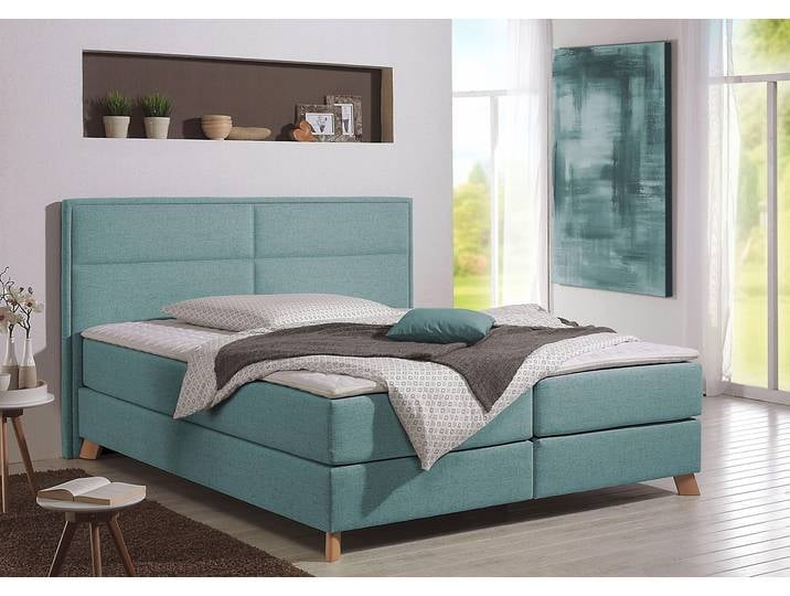 Boxspringbett, Blau, 151x209 cm, Strukturstoff, Mit Topper, Modern, Home-affaire