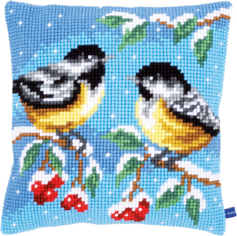 Kreuzstichkissen "2 Blaumeisen Winter"