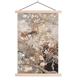 POSTER MIT MAGNETLEISTEN Mandelblüte - Kunst - Van Gogh - Beige - Abstrakt Wandbild Schlafzimmer 60x90 cm