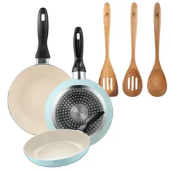 BERGNER - Set aus 3 Pfannen Ø16/Ø20/Ø24 cm gepresstes Aluminium Himmelblau Set 3 Küchenutensilien 32,8x33x7x1,4 cm Xmart