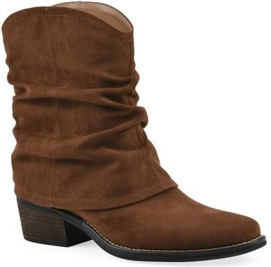 Women's Alden Mid Calf Western Bootie by White Mountain in Hazelnut Fabric (Size 11 M)