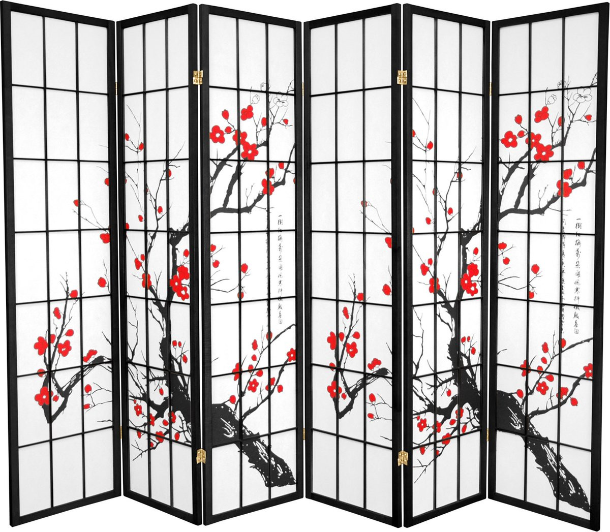 Fine Asianliving Japans Kamerscherm Sakura - 6 Panelen - Zwart - B: 270 cm, H: 180 cm