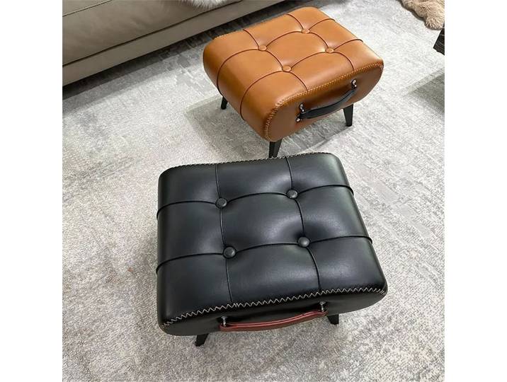 Petit tabouret de pied Ottoman en cuir PU, repose-pieds rectangulaire, repose-pieds de chevet avec pieds en bois, pour bureau, salon, chambre à coucher