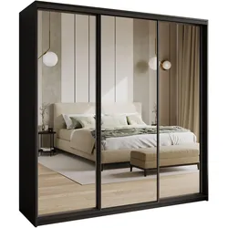 SCHWEBETÜRENSCHRANK RIEN 200/205/60 cm 3-türig mit Spiegel Schwarz