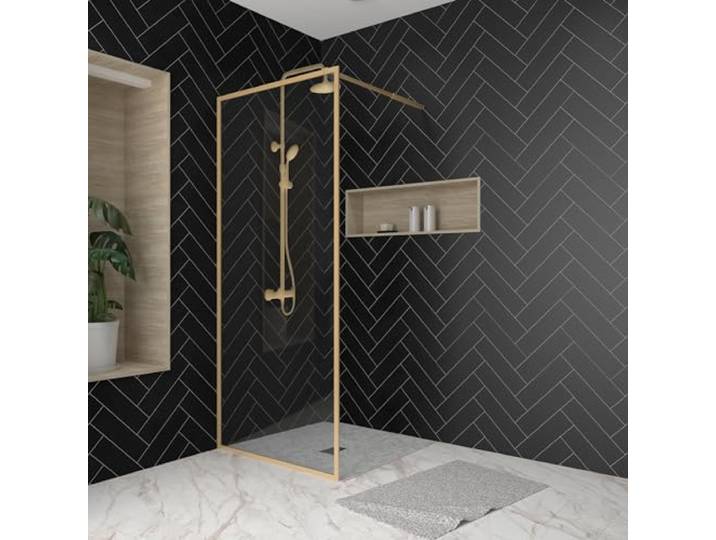 Marwell Walk In Dusche Golden Frame 200x90cm - Duschwand mit 6 mm Einscheibensicherheitsglas - mit ausziehbarem Haltearm - hochwertige Aluminiumrahmen in gebürsteter Optik