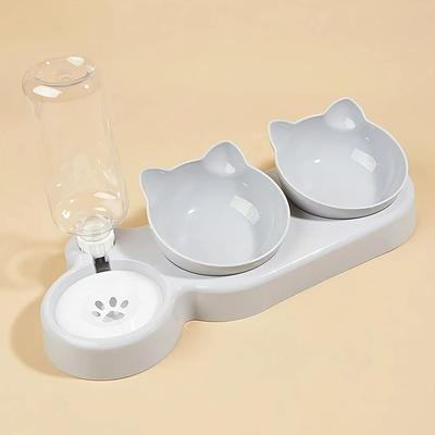 Uplift Essentials 3 in 1 Tilted Ear Cat Bowl & Gravity Waterer gray
