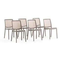 RATTATAN 6er-Set stapelbare Stühle aus Polypropylen mit rutschfesten Füßen, ergonomisch, für Esszimmer, Garten, Terrasse, Bars, Restaurants – Sandra Taubengrau