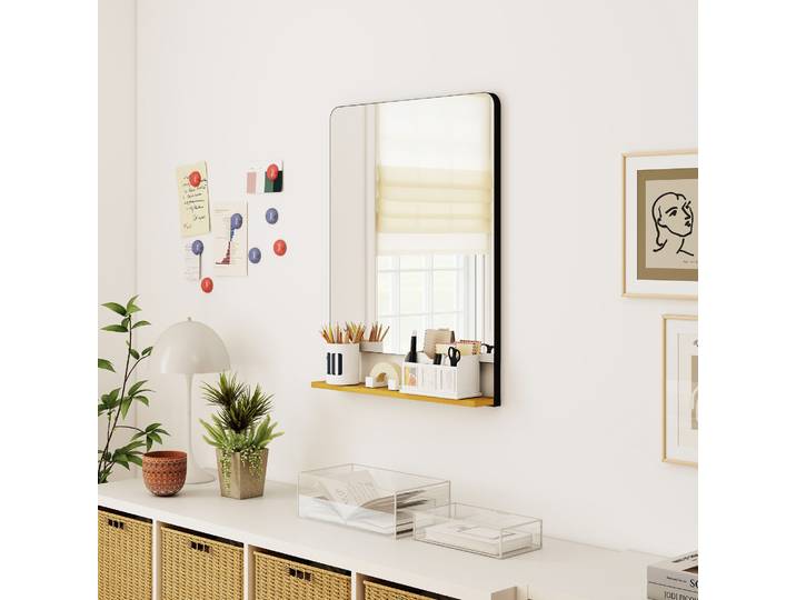HOMCOM Miroir Rectangulaire 80x60cm avec Étagère Bois Noir