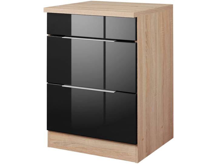 Kochfeldumbauschrank KOCHSTATION KS-Brindisi , schwarz (schwarz hochglanz, eichefarben), B:60cm H:85cm T:60cm, Holzwerkstoff, MDF, Schränke, Kochfeldumbauschrank, 60 cm breit, für autarkes Kochfeld