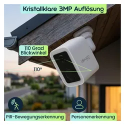 Ideoon WLAN Solar Überwachungskamera Aussen 3MP, Autarke IP66 Funkkamera mit Flutlicht, App-Steuerung (2304 x 1296 Pixels), Netzwerkkamera, Weiss