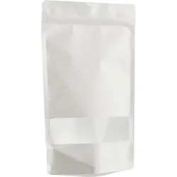 1000 Standbodenbeutel Kraftpapier mit Sichtfenster 130 x 225 mm | weiß, Kraftpapier, PET, PP
