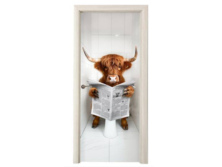 MuchoWow Türaufkleber Scottish Highlander - Zeitung - WC - Tier 90x215 cm - Türtapete, Weiß, Kunststoff, Rechteckig, 90x0.1 cm, Tapeten & Wandverkleidungen, Fototapeten