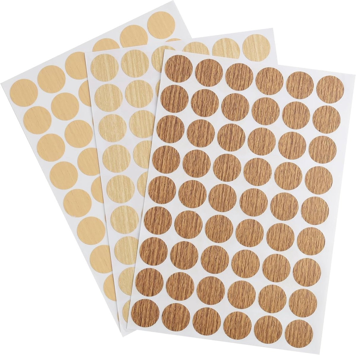 486 stuks Zelfklevende schroefgat afdekstickers met houtstructuur voor meubels, Licht eiken, Diameter: 21 mm