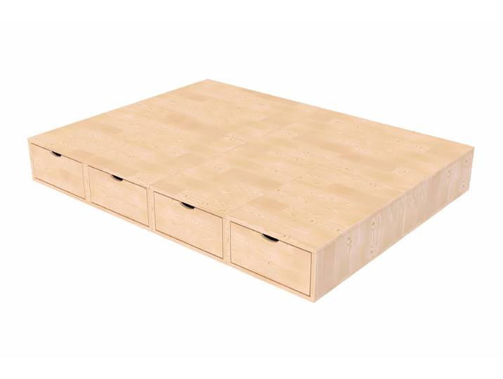 Lit double avec rangement tiroirs Cube - 140x200 140x200 Vernis Naturel