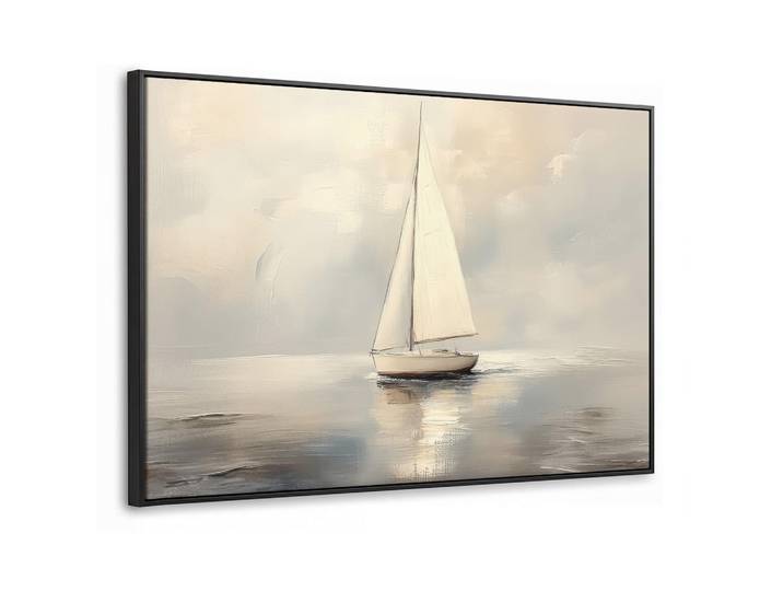MuchoWow Leinwand Bilder mit Rahmen - Segelschiff - Meer - Bewölkt - 90x60, Creme, Rechteckig, 90x60 cm, gerahmt, Bilder & Rahmen, Bilder, Leinwandbilder