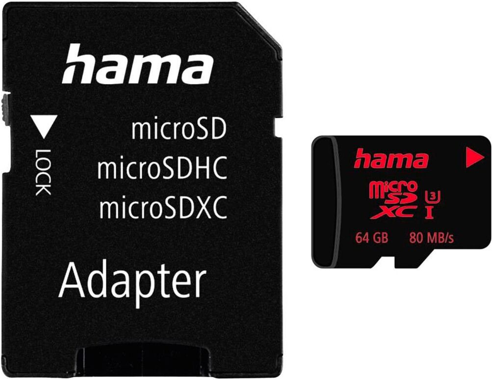 Hama Speicherkarte "microSD Karte Memory Pro 4K, Adapter/Mobile, UHS Speed C3 UHS-I 80MB/s", schwarz, 64 GB, Speicherkarten, Speicherkarte