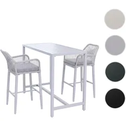 Set Bartisch + 2x Barhocker HWC-P91, Barstuhl Stehtisch, Outdoor Sitzpolster Seilgeflecht Metall ~ hellgrau