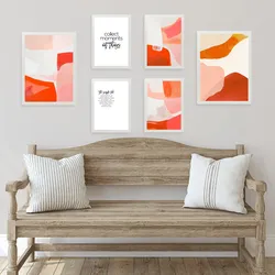 POSTER Set Mit 6 Abstrakte Farben Orange Rot Weiß Formen A3 & A4 Weißer Rahmen