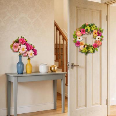 Garvee Artificial Floral Spring Peony and Hydrangea Wreath , D, Includes 2 Matching Bouquets, for Front Door Home Decor
