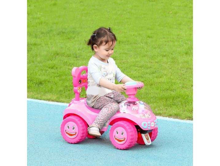 AIYAPLAY Porteur Enfant Rose Klaxon Lumières Musique Rangement