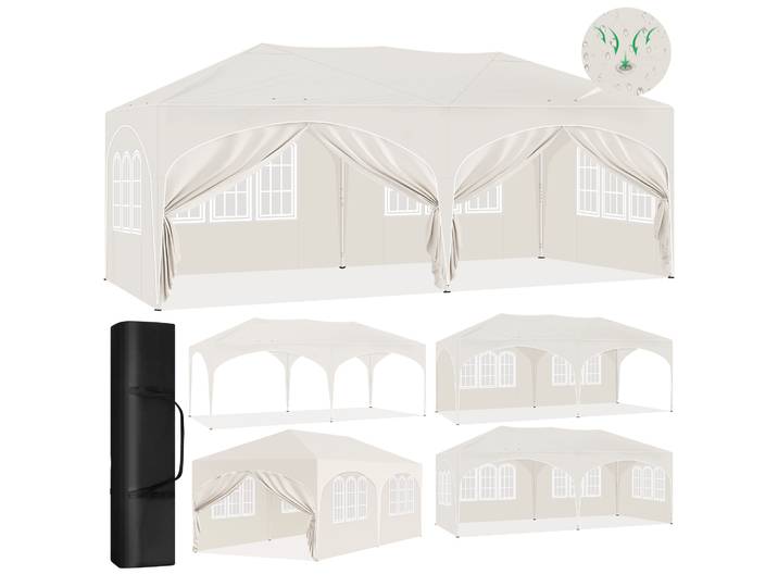 Gazebo pliable 3x6 m, hauteur réglable, tente de camping imperméable avec 6 parois latérales, auvent de jardin, pavillon pour barbecue en plein air