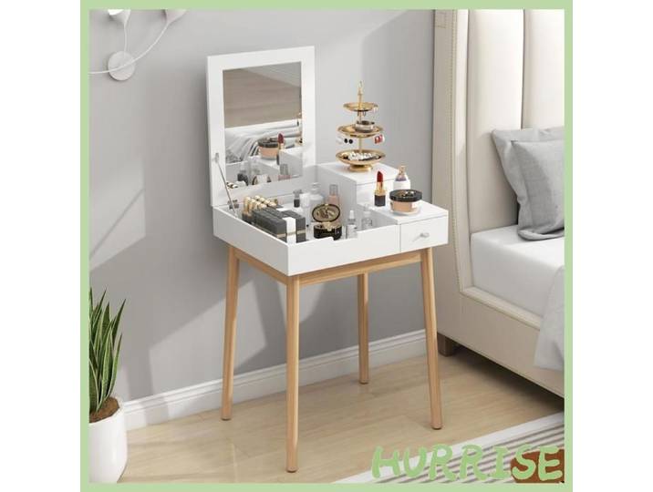 Cocosity Coiffeuse Avec Miroir Table De Maquillage Style Moderne - 2 Tiroirs Miroir Rabattable Pour Chambre À Coucher Salon 60