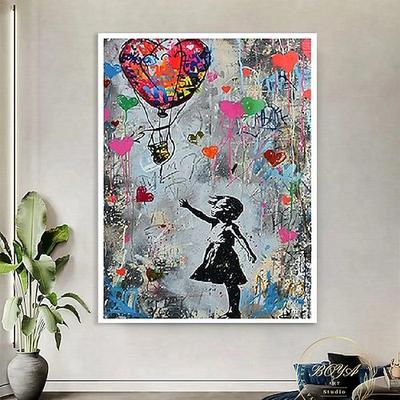 Mädchen-Graffiti-Ölgemälde handgemalt Pop-Art-Gemälde berühmte Leinwand Mädchen-Kunstwerk Gemälde Ballon-Leinwandgemälde Wanddekoration Kunstwerk