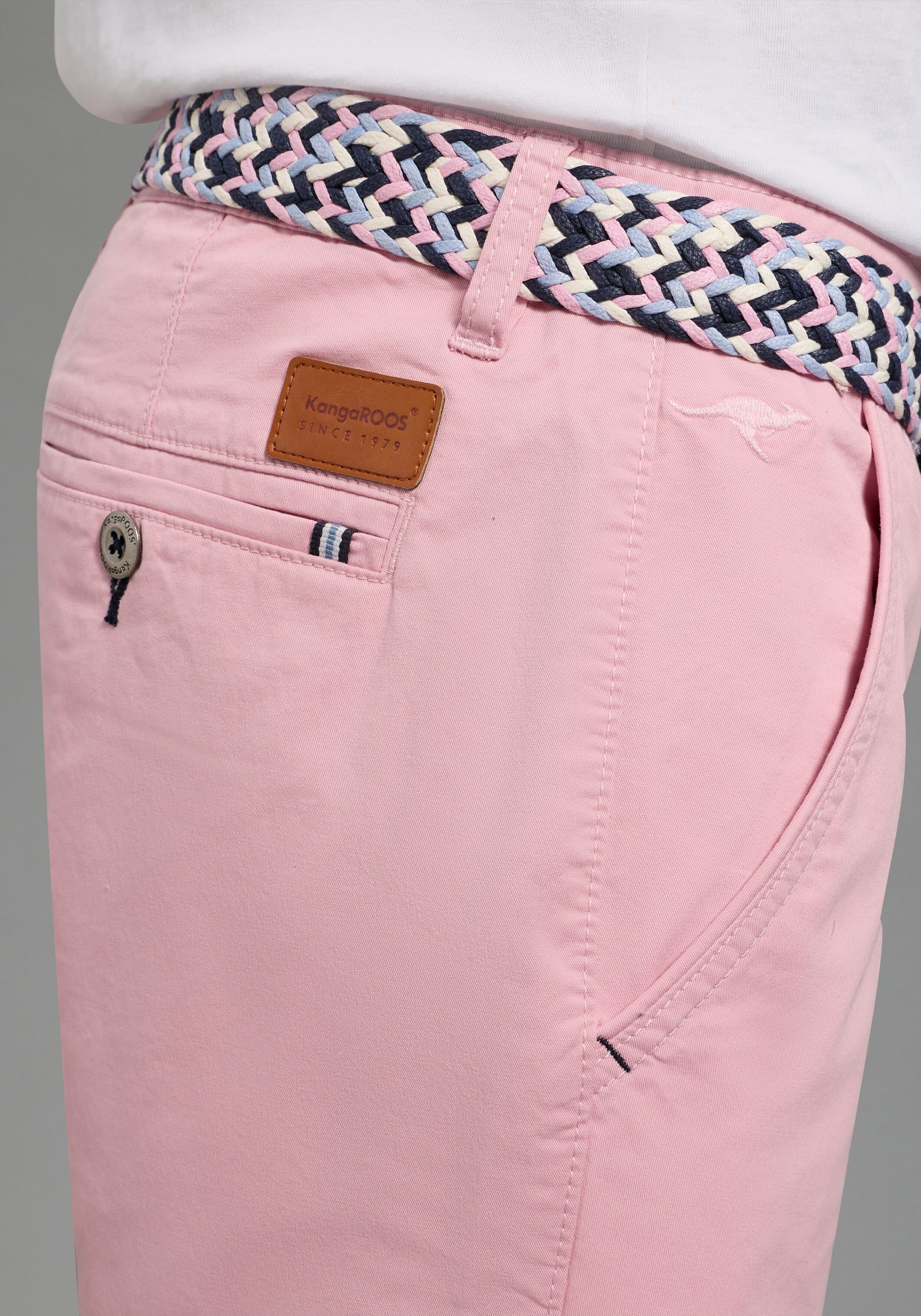 Chinoshorts KANGAROOS, Herren, Gr. 36, N-Gr, rosa, Web, Obermaterial: 98% Baumwolle, 2% Elasthan, kniefrei, Hosen Chinoshorts, gerade geschnitten, kniefrei, mit Gesäß- und Eingrifftaschen