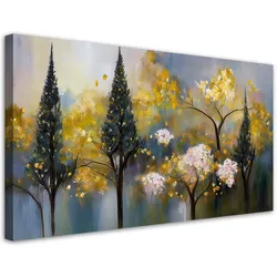 LEINWANDBILD Blühende Bäume abstrakt golden 100x50cm