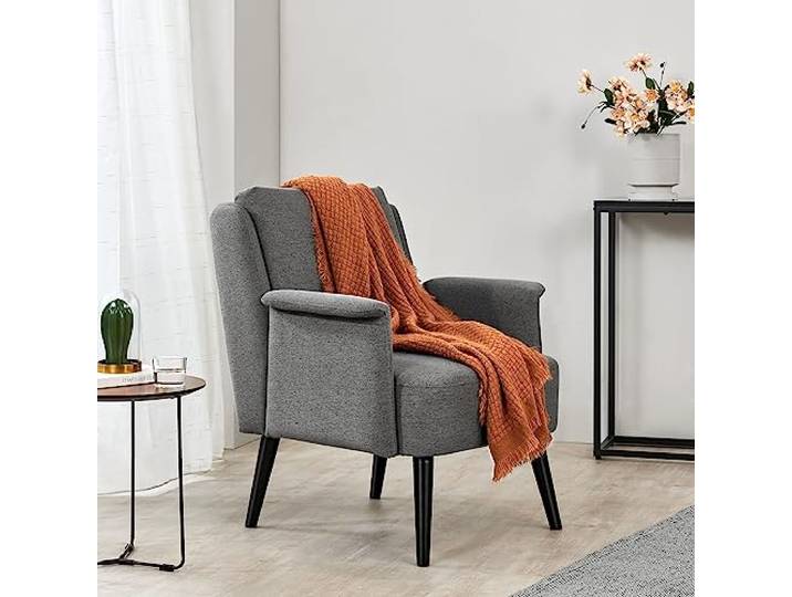 [en.casa] Polstersessel Edling Ohrensessel Wohnzimmer Fernsehsessel mit Holzbeinen Lesesessel Armlehnensessel 83 x 73 x 75 cm gepolstert Grau