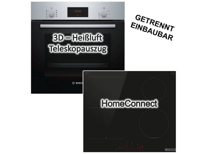 BOSCH Backofen-Set Backofen 3DHeißluft Teleskopauszug+ Induktionsfeld Booster PerfectFry