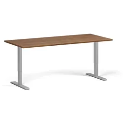 Höhenverstellbarer Schreibtisch, 2 Motoren, 74-121 cm, Tischplatte 180x80 cm, graues Metallgestell, Nussbaum