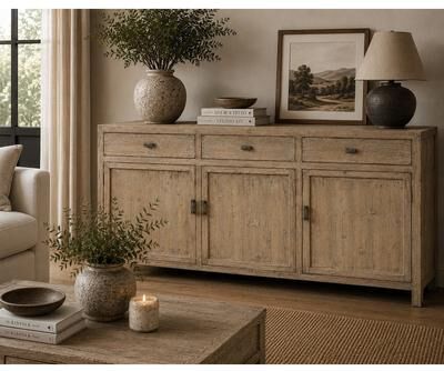 Artissance "Approx. 79"" Rustic Natural Wood Sideboard-3 Drawers & 3 Doors Weathered Natural"