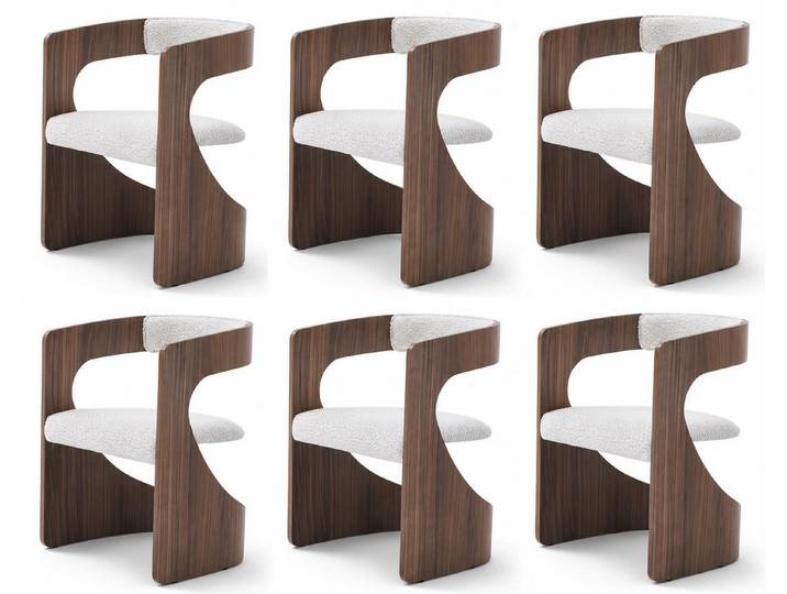 JVmoebel Esszimmerstuhl Stuhl Gruppe Weiss Stoff Holz Skulptural Ausdrucksstark Wohnlich Edel, Made in Europa