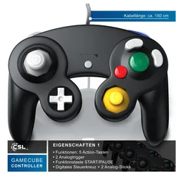 CSL 4x Nintendo Controller, Gamepad für Nintendo GameCube / Wii Vibrationseffekte / ergonomisch (Wii), Gaming Controller, Schwarz