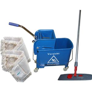 Böttcher-AG Reinigungswagen Set Bucket, Einfachfahrwagen, mit Presse, Bodenwischer 40 cm & Eimer 17L mit 2 Wasserkammern