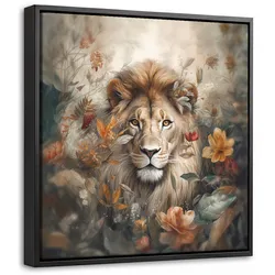 LEINWAND Bilder mit Rahmen - Löwe - Wildtiere - Pflanzen - Natur - Blumen - 20x20