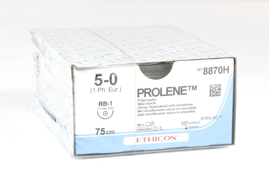 Ethicon Nahtmaterial Prolene monofil blau, 5-0, mit Nadel RB1, 75 cm Faden, (3 DTZ) nicht resorbierbar 8870H