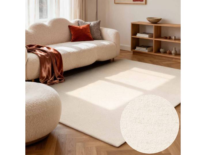 Wollteppich ELLE DECORATION Knots , weiss (natur, weiß), B:200cm H:13mm L:290cm, Wolle, Teppiche, Wollteppich, Handtuft, Wolle, Feines Bouclé, Wohnzimmer, Schlafzimmer, Natur
