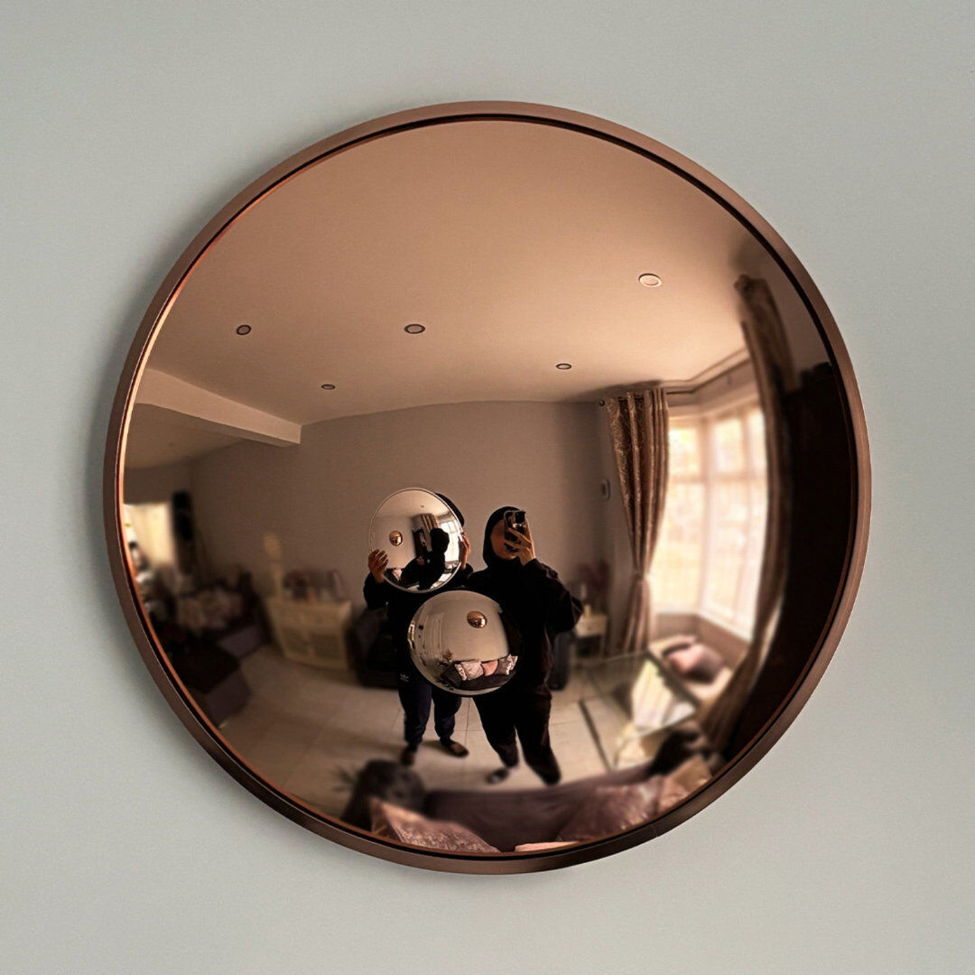 Decor On Decor Industrial Round Convex Traffic Mirror, 50.5cm, 6.8cm Height, Silver, Copper, Black & Gold Mirror Copper 50.5cm H X 50.5cm W X 6.5cm D