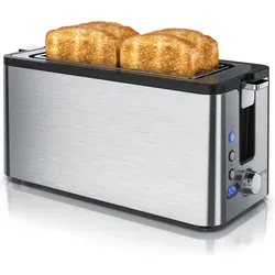 Arendo Toaster Langschlitz, Edelstahl, Display mit Restzeitanzeige, Toaster, Silber