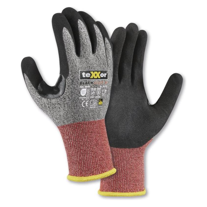 Runnex teXXor Schnittschutz-Strickhandschuhe BLACK CUT F grau-meliert/rot/schwarz Gr. (8) (228247)
